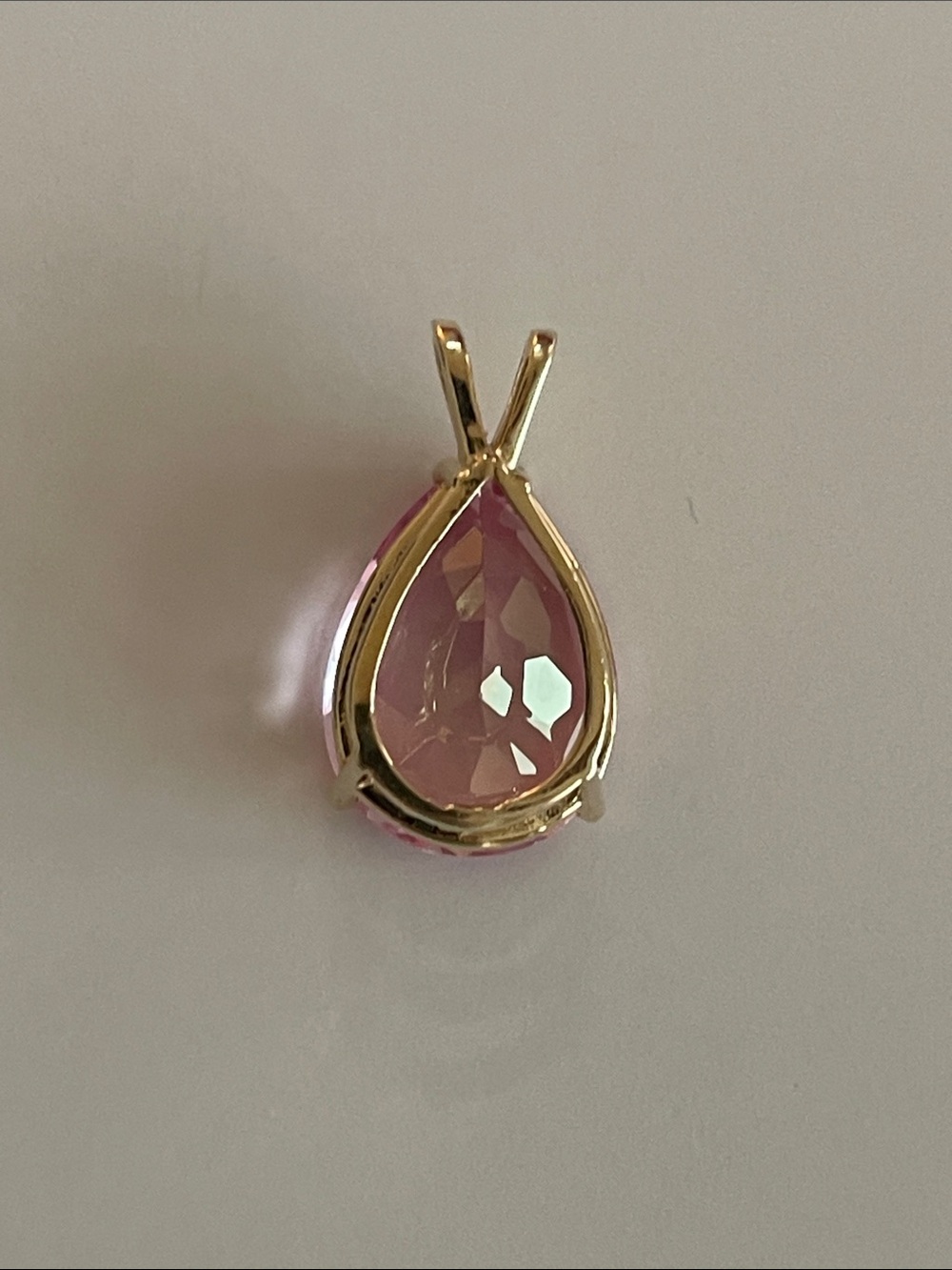 14k Gold Tear Drop Pink Stone Pendant - Picture 2 of 6